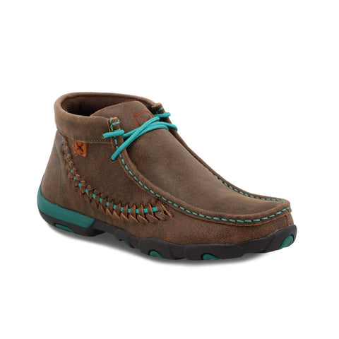 Twisted X Womens Driving Moc Laced Brown/Turquoise Leather Chukka Boots