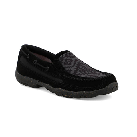 Twisted X Womens Driving Moc Aztec Black/Grey Leather Slip-On Shoes