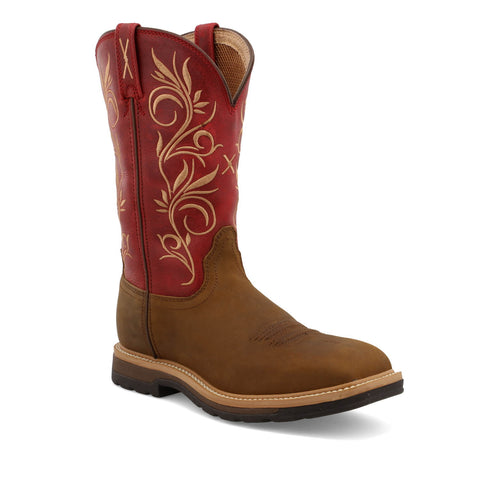 Twisted X Womens 11in Western ST Distressed Latigo/Red Leather Work Boots