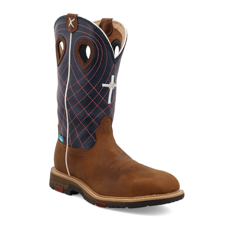 Twisted X Womens 11in Western WP AT Brown/Navy Leather Work Boots
