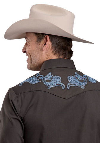 Roper Mens 2681 Paisley Poplin Chocolate Cotton Blend L/S Shirt