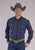 Roper Mens 2477 Western Stripe Navy/Brown Cotton Blend L/S Shirt