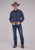 Roper Mens 2477 Western Stripe Navy/Brown Cotton Blend L/S Shirt