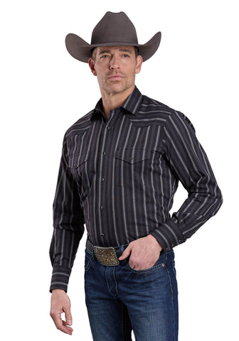 Roper Mens 2665 Stripe Black/Grey Cotton Blend L/S Shirt