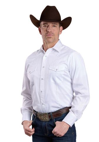 Roper Mens Tone on Tone Stripe White Poly/Cotton L/S Shirt