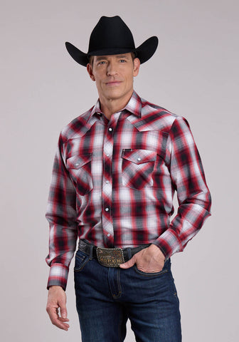 Roper Mens 2901 Plaid Black/Red Cotton Blend L/S Shirt