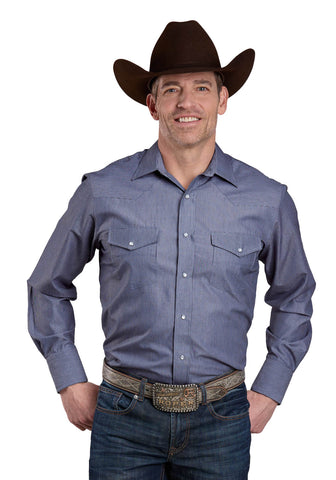 Roper Mens 2664 Thin Stripe Blue Poly/Cotton L/S Shirt