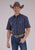 Roper Mens 2477 Western Stripe Navy/Brown Cotton Blend S/S Shirt