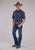 Roper Mens 2477 Western Stripe Navy/Brown Cotton Blend S/S Shirt