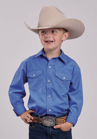 Roper Kids Boys 2925 Solid Broadcloth Granada Sky Blue Cotton Blend L/S Shirt