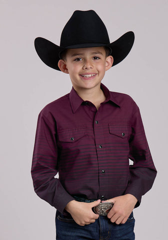 Roper Kids Boys 2720 Border Stripe Wine/Black Cotton Blend L/S Shirt