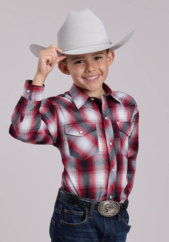 Roper Kids Boys 2901 Plaid Black/Red Cotton Blend L/S Shirt