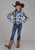Roper Youth Girls 2102 Horseshoe Plaid Blue/White Cotton Blend L/S Shirt