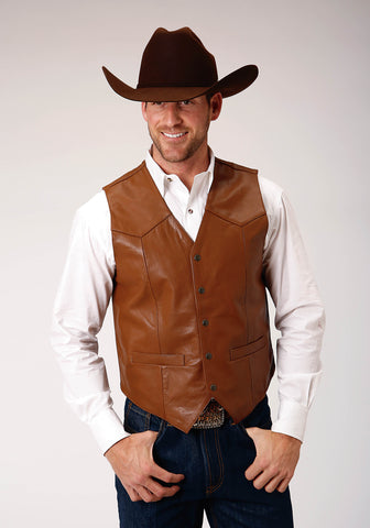 Roper Mens Front Yoke Nappa Mid Brown Goat Leather Leather Vest