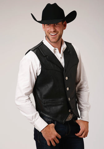 Roper Mens Buffalo Nickel Nappa Black Leather Leather Vest