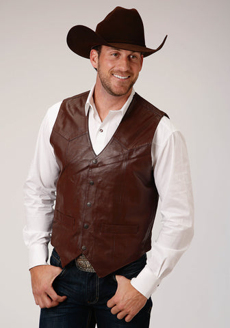 Roper Mens Front Yoke Snaps Dark Brown Lamb Leather Leather Vest