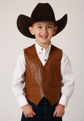 Roper Kids Boys Nappa Yokes Mid Brown Goat Leather Leather Vest