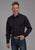 Roper Mens Flag Longhorn Skull Black Poly/Rayon L/S Shirt