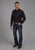 Roper Mens Flag Longhorn Skull Black Poly/Rayon L/S Shirt