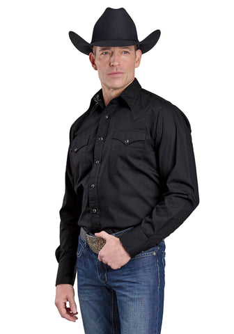 Roper Mens 2682 Solid Poplin Black 100% Cotton L/S Shirt