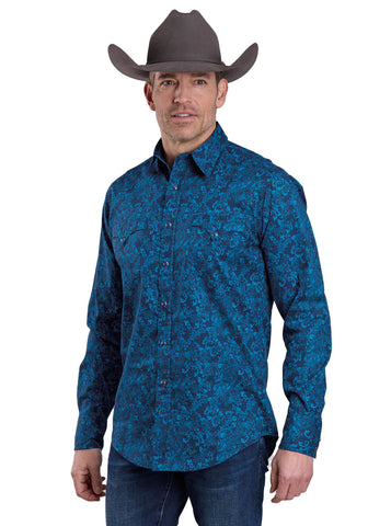 Roper Mens 2603 Brilliant Paisley Blue 100% Cotton L/S Shirt
