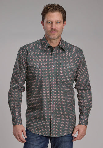 Roper Mens 2243 Garnet Foulard Grey 100% Cotton L/S Shirt