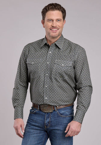 Roper Mens Pine Foulard Blue 100% Cotton L/S Shirt