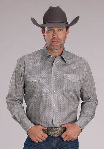 Roper Mens 2508 Stretch Foulard Grey Cotton Blend L/S Shirt