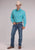 Roper Mens 2510 Stretch Mini Check Turquoise Cotton Blend L/S Shirt