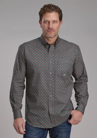 Roper Mens 2243 Garnet Foulard Grey 100% Cotton 1 Pkt L/S Shirt
