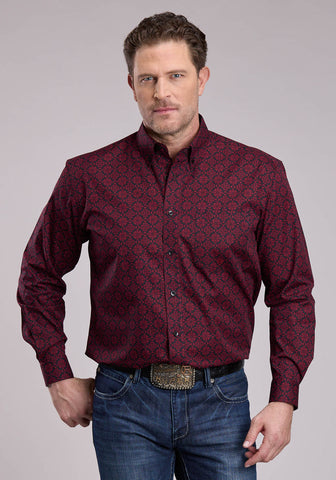 Roper Mens Garnet Medallion Wine 100% Cotton 1 Pkt L/S Shirt