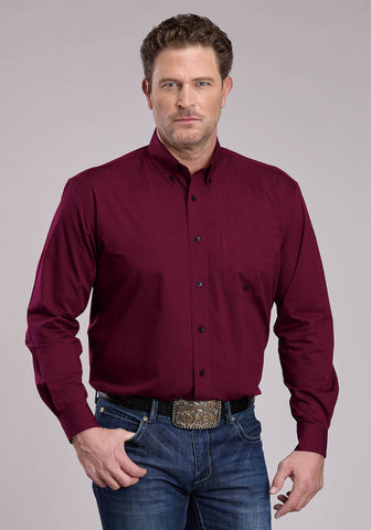 Roper Mens Black Fill Wine 100% Cotton 1 Pkt L/S Shirt