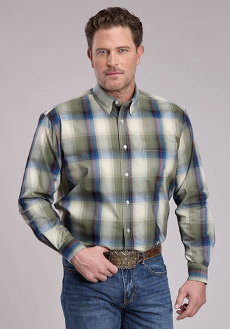 Roper Mens Evergreen Plaid Multi-Color 100% Cotton 1 Pkt L/S Shirt
