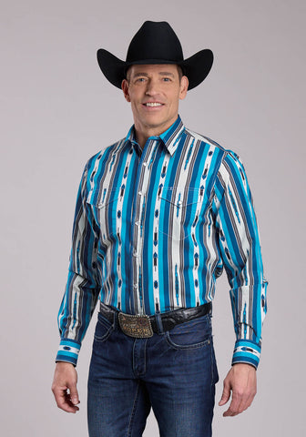 Roper Mens Deadstock Stripe Blue 100% Cotton L/S Shirt