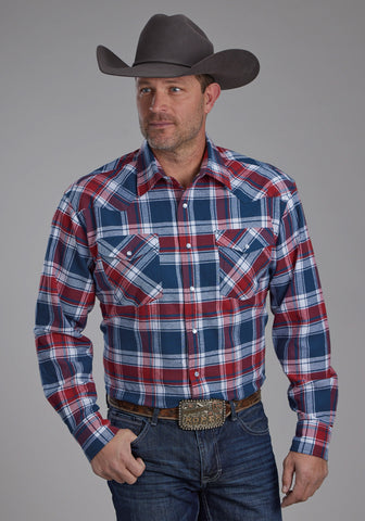 Roper Mens Unlined Flannel Red 100% Cotton Tall L/S Shirt