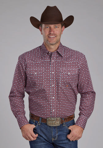 Roper Mens 2153 Highway Foulard Red 100% Cotton Tall L/S Shirt