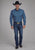Roper Mens 2163 Diamond Print Blue Cotton Blend Tall L/S Shirt