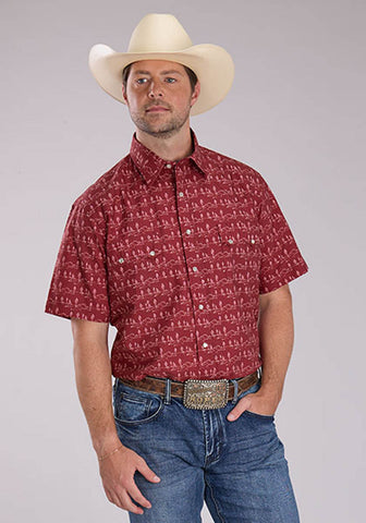 Roper Mens 2464 Desert Stripe Red 100% Cotton S/S Shirt