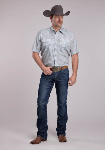 Roper Mens Four Point Foulard Grey Cotton Blend S/S Shirt