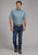 Roper Mens Turquoise Tile Foulard Blue 100% Cotton Btn S/S Shirt