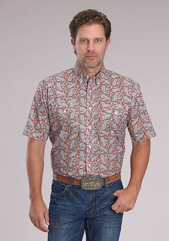 Roper Mens 2499 Paisley Clay 100% Cotton Button S/S Shirt