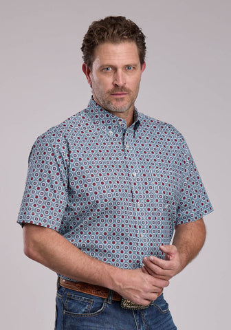 Roper Mens Vintage Scroll Foulard Blue 100% Cotton 1 Pkt S/S Shirt