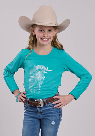 Roper Kids Girls Wild Mustang Turquoise Poly/Rayon L/S T-Shirt