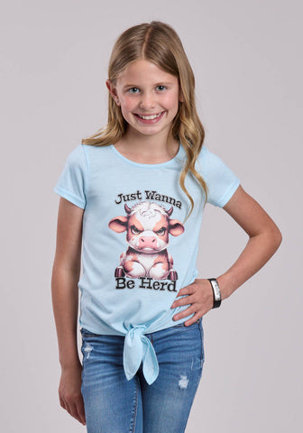 Roper Kids Girls Just Wanna Be Herd Light Blue Poly/Rayon S/S T-Shirt