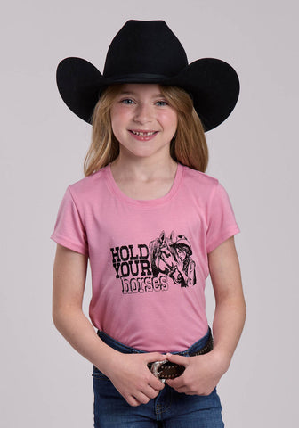 Roper Kids Girls Hold Your Horses Pink Poly/Rayon S/S T-Shirt