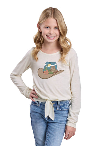 Roper Kids Girls Desert Scene Hat Cream Poly/Rayon L/S T-Shirt