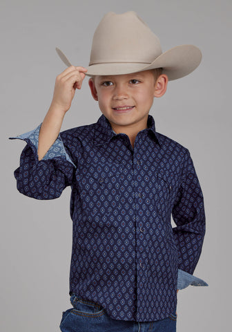 Roper Kids Boys 2177 Aztecs Blue 100% Cotton L/S Shirt