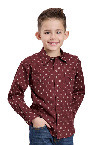 Roper Kids Boys 2605 Mini Aztec Red 100% Cotton L/S Shirt
