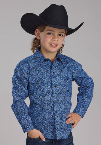 Roper Kids Boys 2251 Sapphire Ornamental Blue 100% Cotton L/S Shirt
