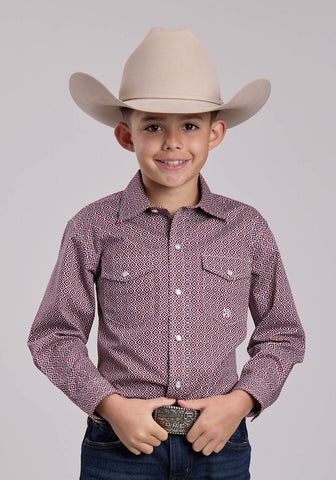 Roper Kids Boys 2882 Tile Foulard Red 100% Cotton L/S Shirt